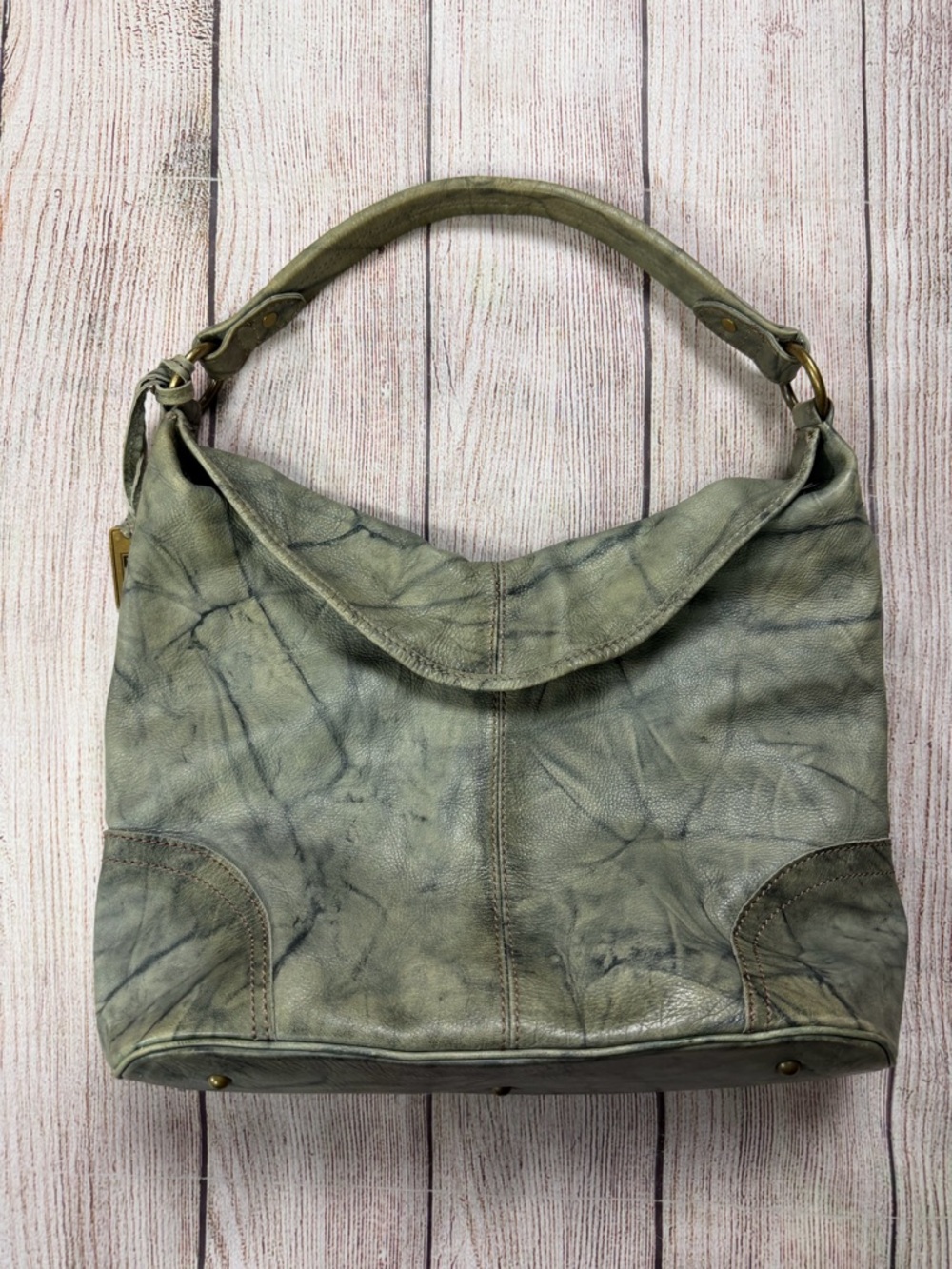 Frye Campus Crunch Marble-Effect Green Leather Shoulder Hobo - Picture 2 of 9
